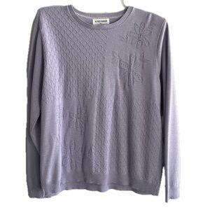 Alfred Dunner Women Sweater Vintage Long Sleeve Lavender Floral Textured Size XL